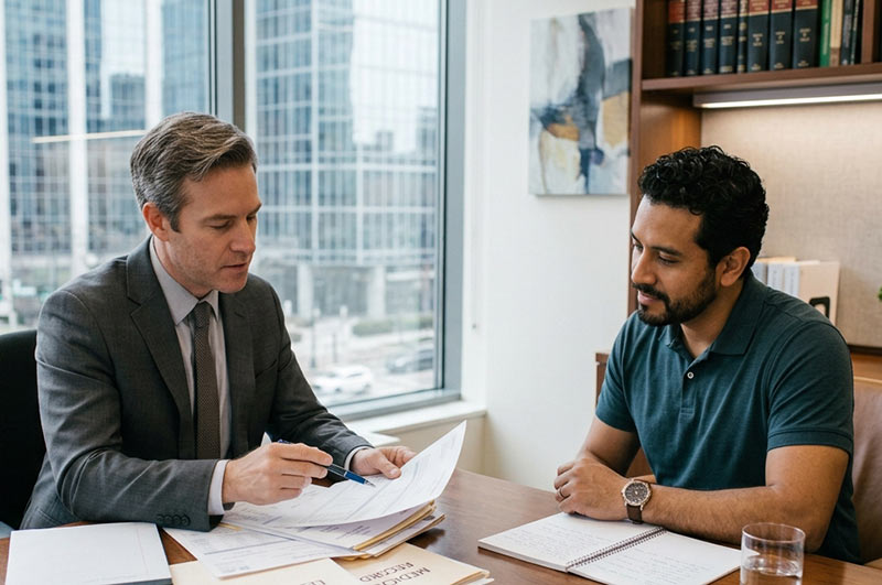 Client consulting a personal injury lawyer about the damages he can recover after a Personal Injury